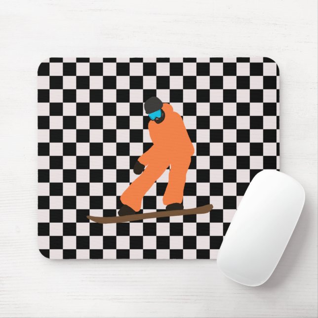 Freeride Snowboarder Orange Suit Chequered Mouse Pad (With Mouse)