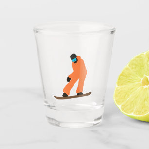 Freeride Snowboarder Orange Suit Snowboarding  Shot Glass