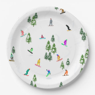 Freeride Snowboarder Snowboarding Illustration Paper Plate