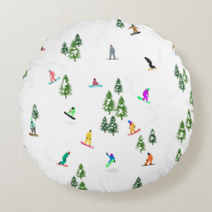Freeride Snowboarder Snowboarding Illustration Round Cushion