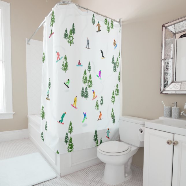 Freeride Snowboarder Snowboarding Illustration  Shower Curtain (In Situ)