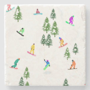 Freeride Snowboarder Snowboarding Illustration    Stone Coaster