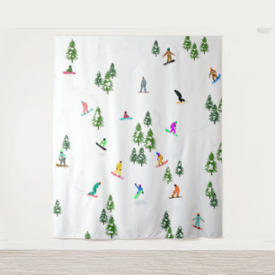Freeride Snowboarder Snowboarding Illustration    Tapestry