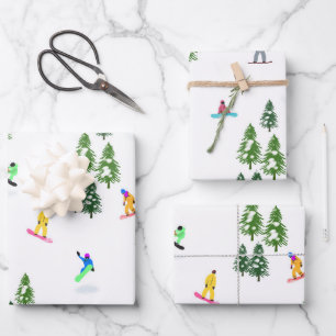 Freeride Snowboarder Snowboarding Illustration   Wrapping Paper Sheet