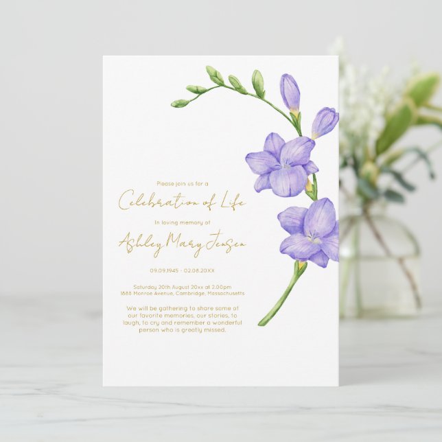 Freesia Celebration of Life Funeral Invitation (Standing Front)
