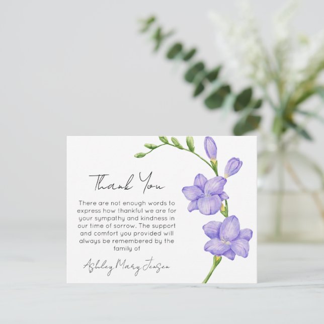 Freesia Funeral Thank You Card Bereavement (Standing Front)