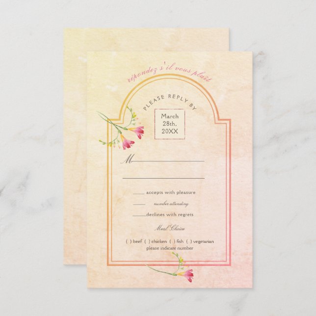 Freesia Sunset Peach Watercolor RSVP Invitation (Front/Back)