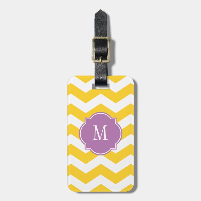 Freesia & White Chevron Monogram Luggage Tag (Front Vertical)