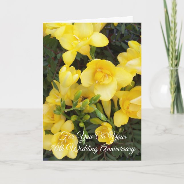 Freesias Personalised 70th Wedding Anniversary Card (Front)