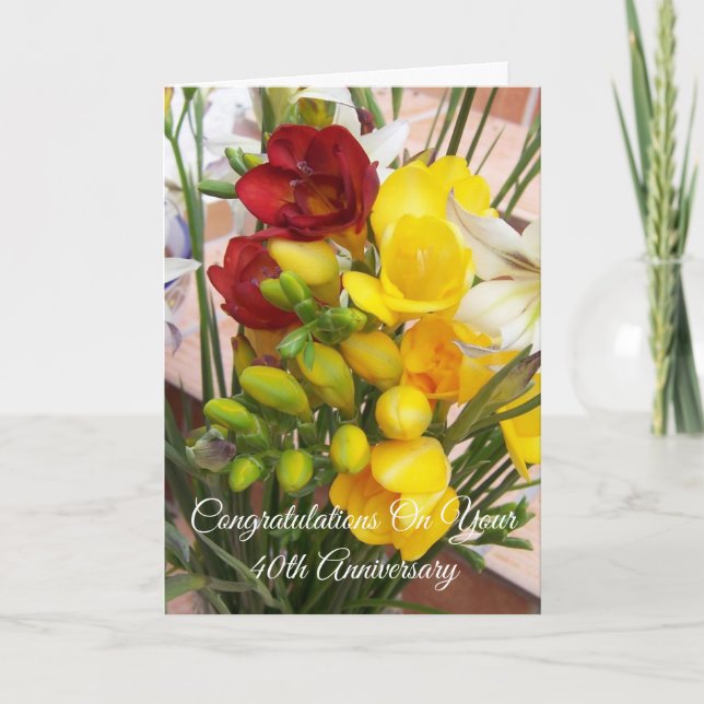 Freesias Personalized 40th Wedding Anniversary Card (Front)