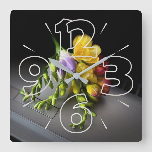 Freesias under spotlight square wall clock (Front)