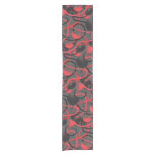 Freestyle Red Black Grey Brushstrokes Pattern Short Table Runner