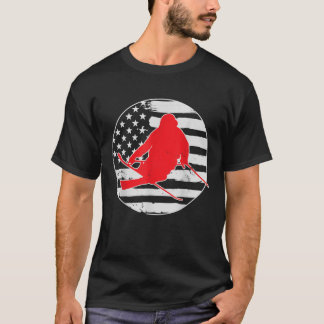 Freestyle Skiing American USA Flag 4th Of July Vin T-Shirt
