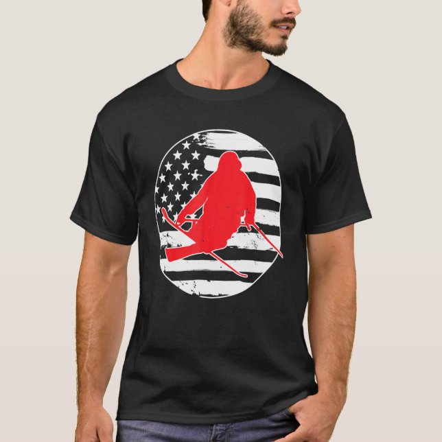 Freestyle Skiing American Usa Flag 4th Of July Vin T-Shirt (Front)