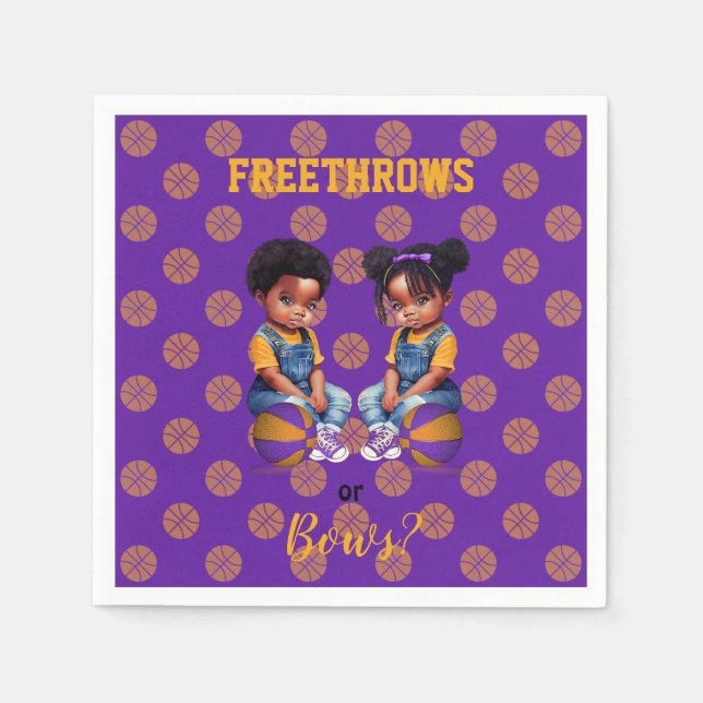 Freethrows or Bows Purple Gold Basketball Boy Girl Napkin (Front)