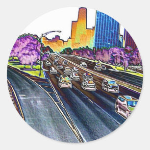 Freeway Driving in Coloured Foil Classic Round Sticker