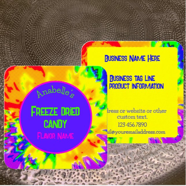 Freeze Dried Candy Custom Colourful Personalised  Square Business Card (Customize these colorful rainbow eye-catching business cards to promote your candy business  )