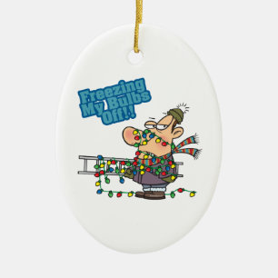 freezing my bulbs off xmas lights funny cartoon ceramic tree decoration