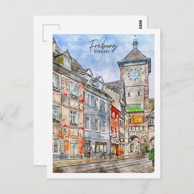 Freiburg Germany Travel Place Watercolor Postcard (Front/Back)