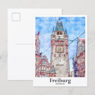 Freiburg Germany Travel Watercolor Hand Drawn Postcard