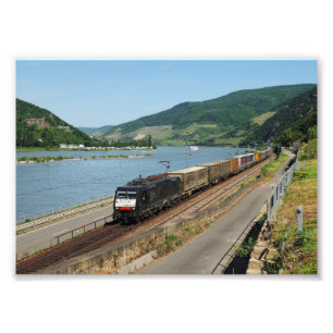 Freight train in Assmanshausen on the Rhine Photo Print