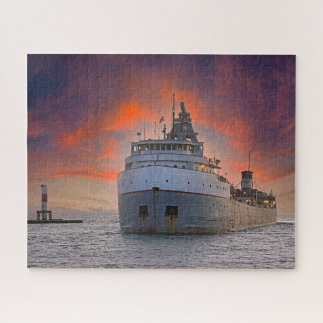 Freighter Arriving In Holland Harbour Jigsaw Puzzle (Horizontal)