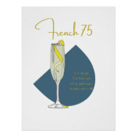 French 75 Cocktail Recipe Art Print | Home Bar Dec