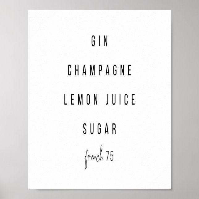 French 75 Cocktail Recipe Poster (Front)