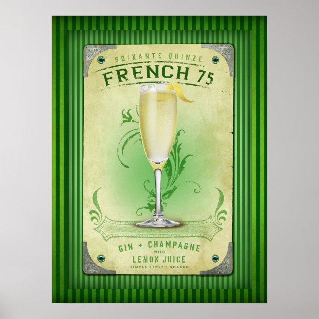 French 75 Cocktail Vintage New Orleans Poster (Front)