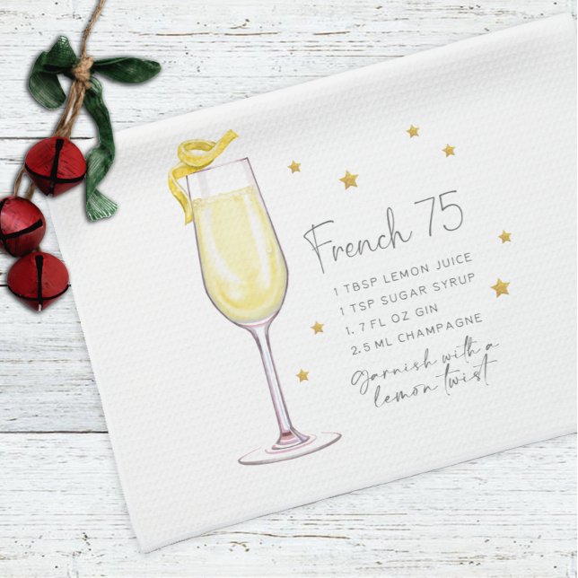 French 75 Mix Drink Holiday Christmas Recipe Tea Towel (Creator Uploaded)