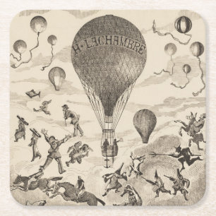 French Advertisement For Balloon Manufacturer Square Paper Coaster