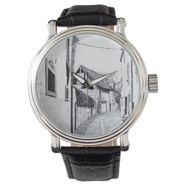 French Alley Drawing Clock Watch (Front)