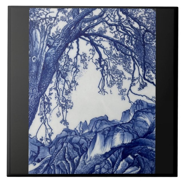 French Alps Cobalt Blue Ceramic Art Tile (Front)