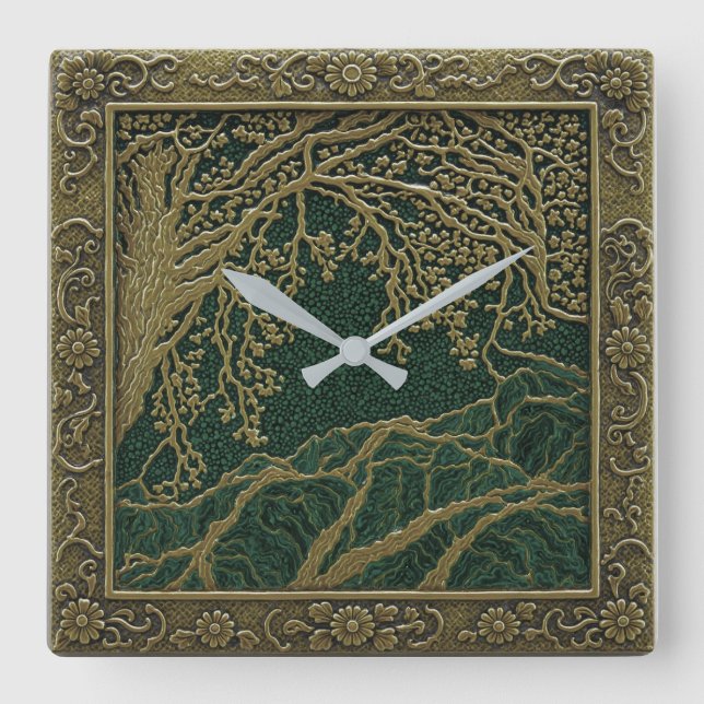 French Alps Gold Lemon Malachite Colours Wall Cloc Square Wall Clock (Front)