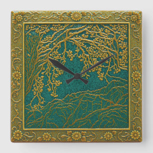 French Alps Gold Lemon Teal Shades Wall Clock