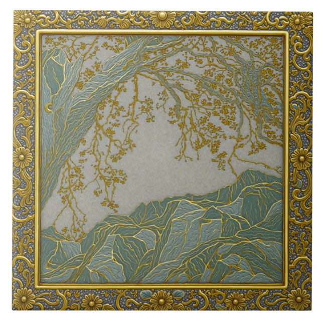 French Alps Gold Silver Shades Ceramic Tile (Front)