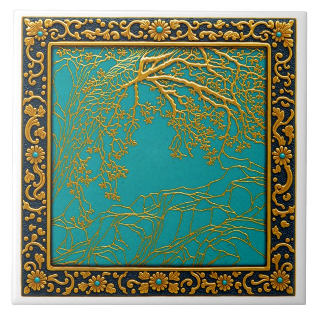 French Alps Gold Turquoise+Black Ceramic Tile (Front)