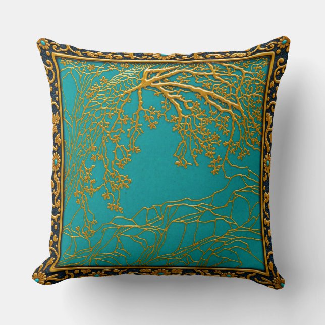 French Alps Gold Turquoise+Black  Cushion (Front)