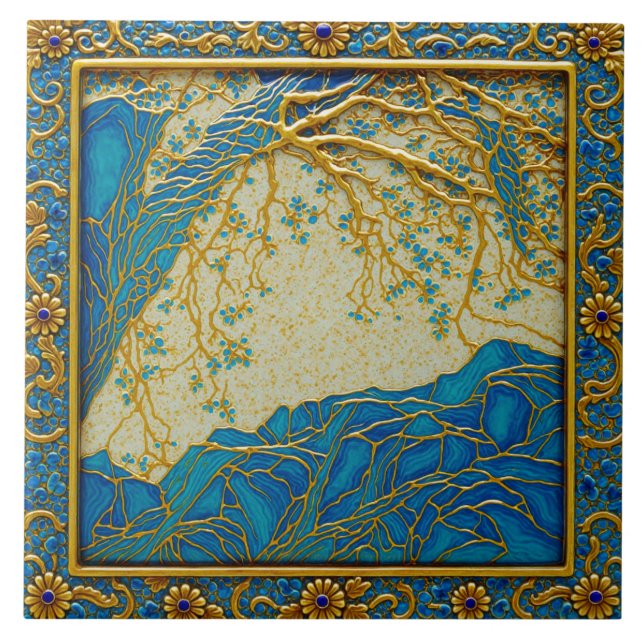 French Alps Gold Turquoise + Lapis Ceramic Tile (Front)
