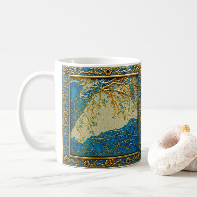 French Alps Gold Turquoise Lapis Colours  Coffee Mug (With Donut)