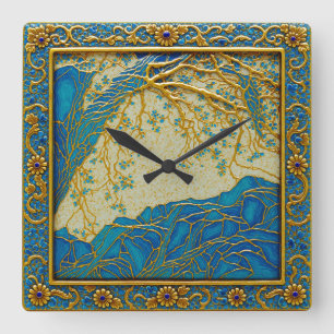 French Alps Gold Turquoise Lapis Colours Wall Cloc Square Wall Clock