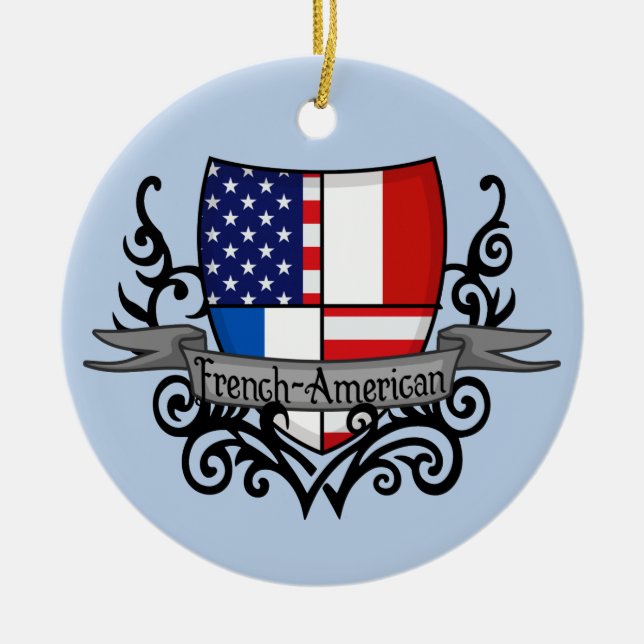 French-American Shield Flag Ceramic Tree Decoration (Front)