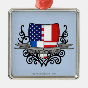 French-American Shield Flag Metal Tree Decoration