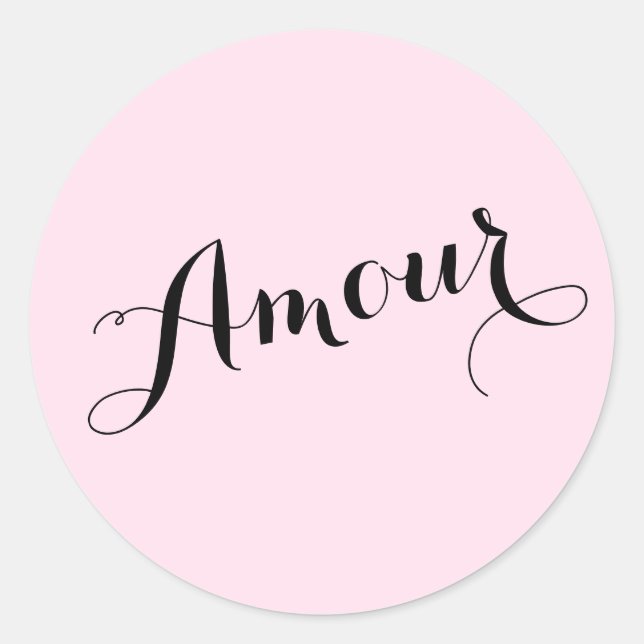 French Amour Love Pink and Black Chic Parisian Classic Round Sticker (Front)
