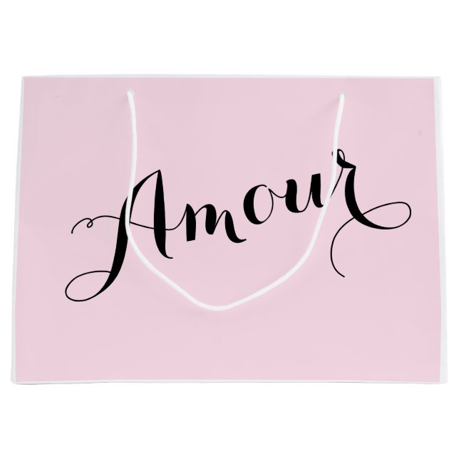 French Amour Love Pink and Black Chic Parisian Large Gift Bag (Front)