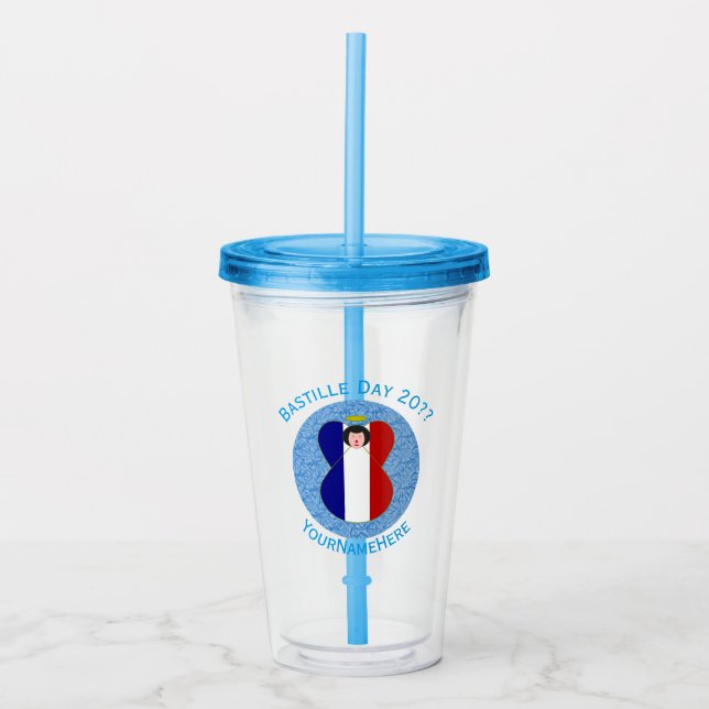 French Angel Bastille Day Personalised Acrylic Tumbler (Front)