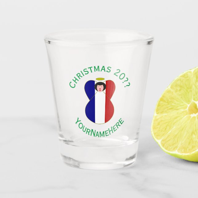 French Angel Christmas Flag Personalised  Shot Glass (Front)