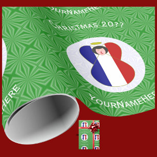 French Angel Christmas Flag Personalised  Wrapping Paper