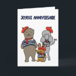 French Animal Friends Joyeux Anniversaire Birthday Card<br><div class="desc">This birthday card features cartoon style illustrations of a bear, a rabbit and a poodle. The cute animals are dressed in French style blue and white striped shirts with red berets and neckerchiefs. The message on the front reads "Joyeux Anniversaire" (Happy Birthday in French) while the message inside this card...</div>