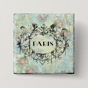 French Antique Style Rococo Design & Pink Roses 15 Cm Square Badge